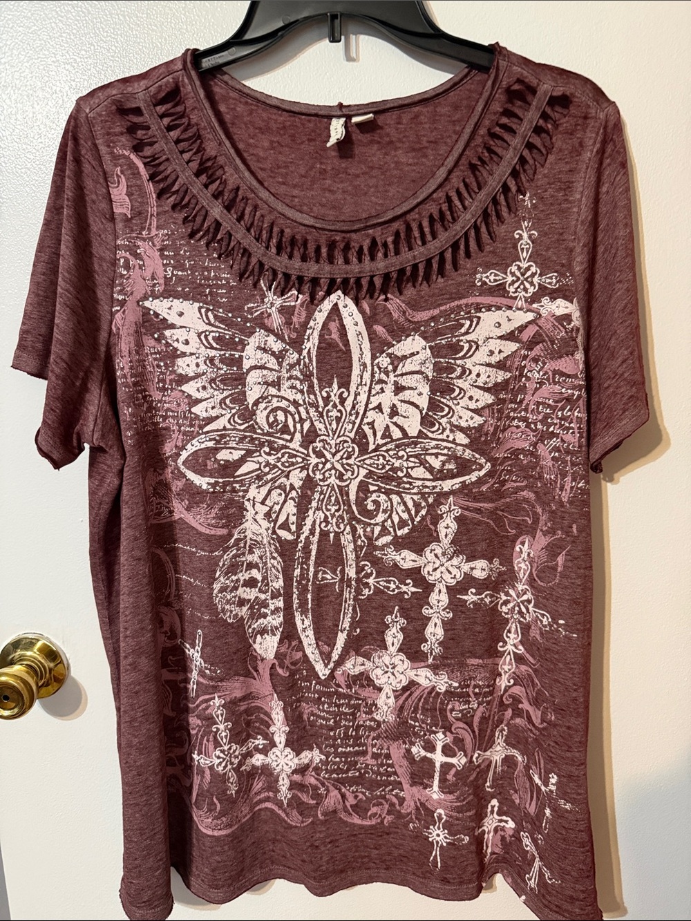 Cato Burgundy Short Sleeve Embellished Graphic Tee